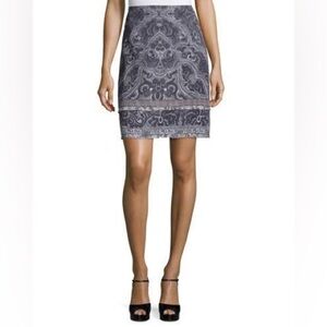 NEW Kobi Halperin Indigo Brocade Print Fringed Skirt US6